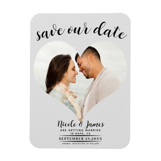 Magnet Flexible Mariage de coeur gris clair Enregistrer la date (Vertical)