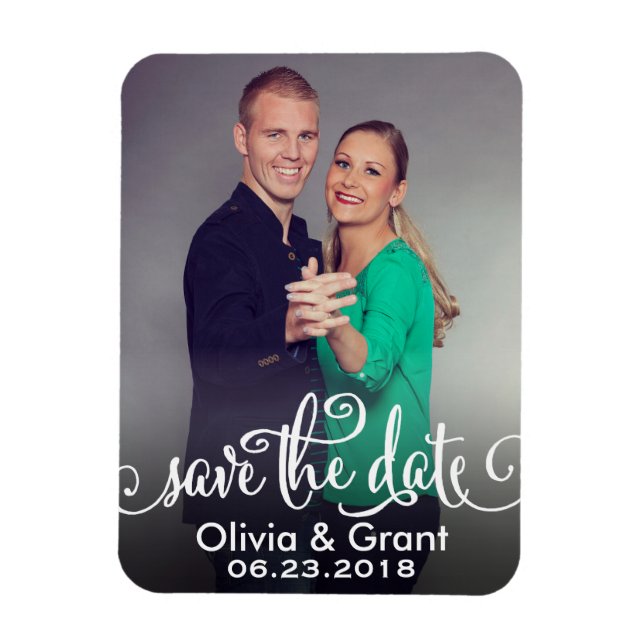 Magnet Flexible Mariage de script blanc élégant Photo Enregistrer  (Vertical)