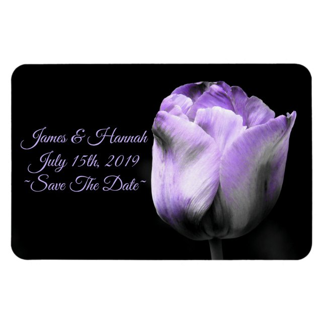 Magnet Flexible Mariage de tulipe pourpre-enregistrer la date*pers (Horizontal)