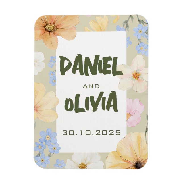 Magnet Flexible Mariage d'illustration florale aquarelle (Vertical)