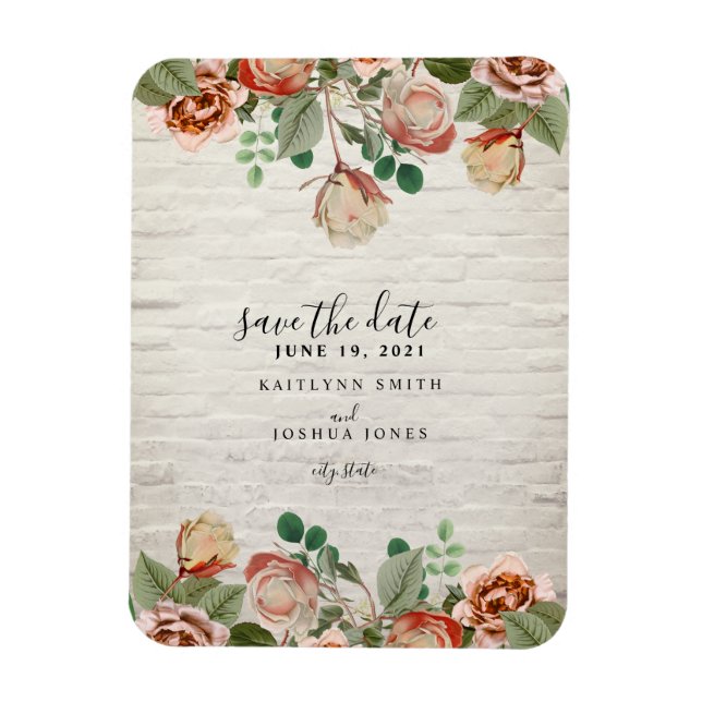 Magnet Flexible Mariage en brique blanche florale Enregistrer la d (Vertical)