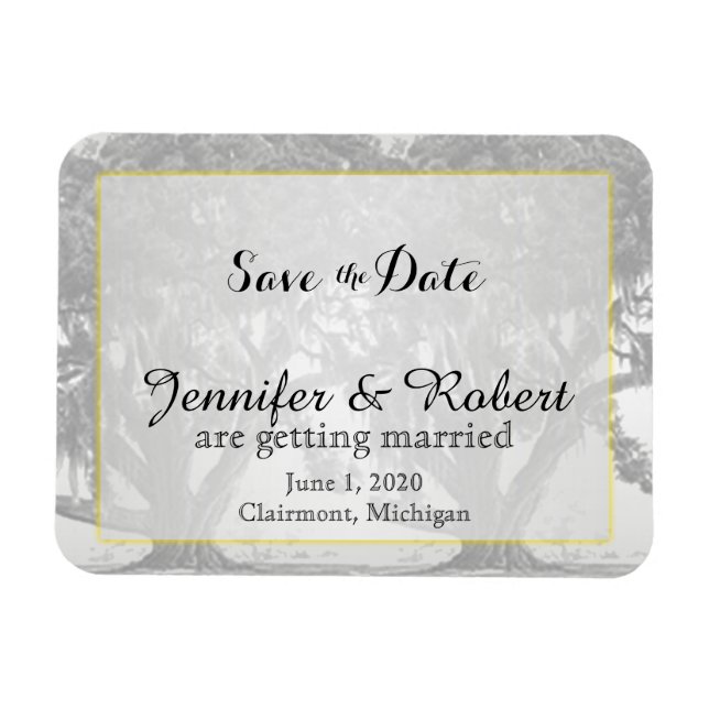 Magnet Flexible Mariage en chêne gris-Jaune Mossy Sauvez la date (Horizontal)