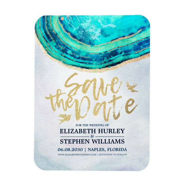 Magnet Flexible Mariage Enregistrer La Date Aquarelle Turquoise &  (Vertical)