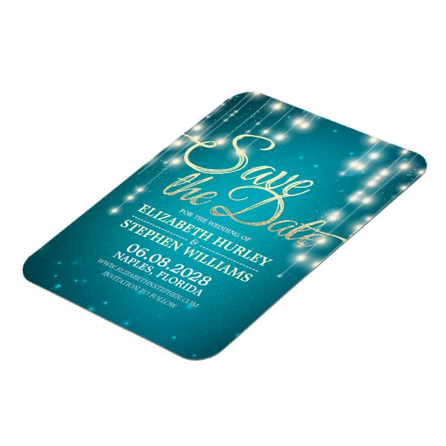 Magnet Flexible Mariage Enregistrer La Date Chaîne Lumières Turquo (Côté Gauche)