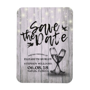 Magnet Flexible Mariage Enregistrer La Date Champagne Verres Bois 
