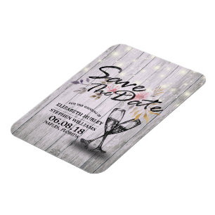Magnet Flexible Mariage Enregistrer La Date Champagne Verres Bois 