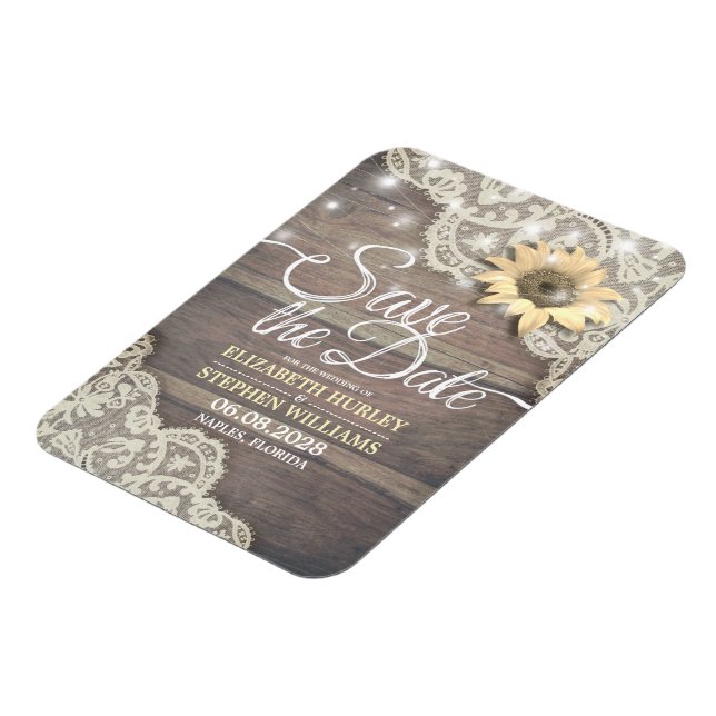Magnet Flexible Mariage Enregistrer La Date Dentelle Tournesol Lum (Côté Gauche)