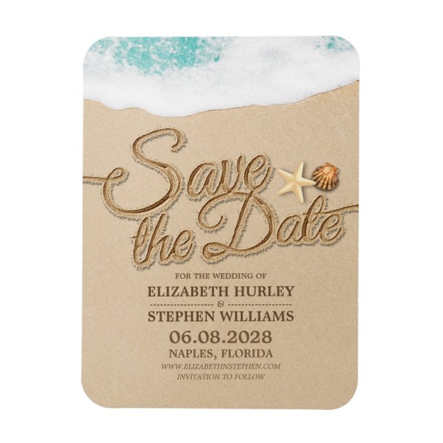 Magnet Flexible Mariage Enregistrer La Date Été Sandy Beach Starfi (Vertical)