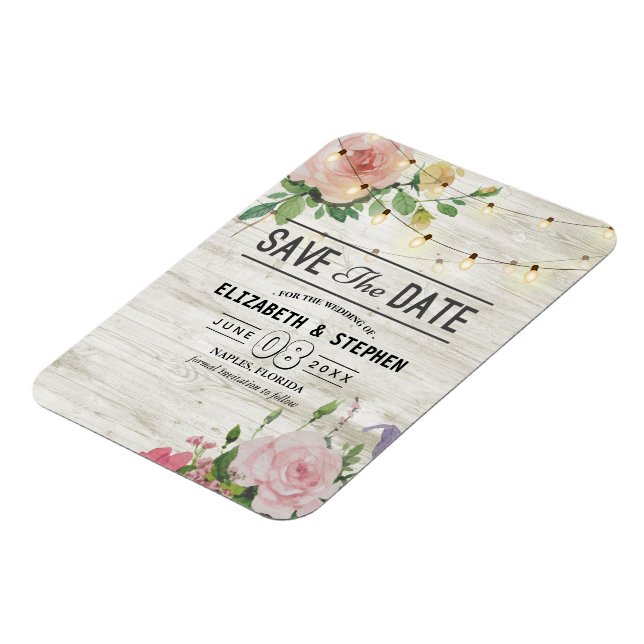 Magnet Flexible Mariage Enregistrer La Date Fleurs De Bois Fleurs  (Côté Gauche)