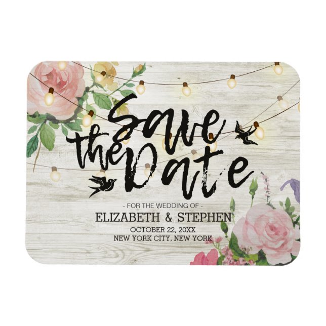 Magnet Flexible Mariage Enregistrer La Date Fleurs De Bois Fleurs  (Horizontal)