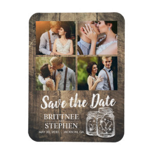 Magnet Flexible Mariage Enregistrer La Date Mason Jars Bois Photo 