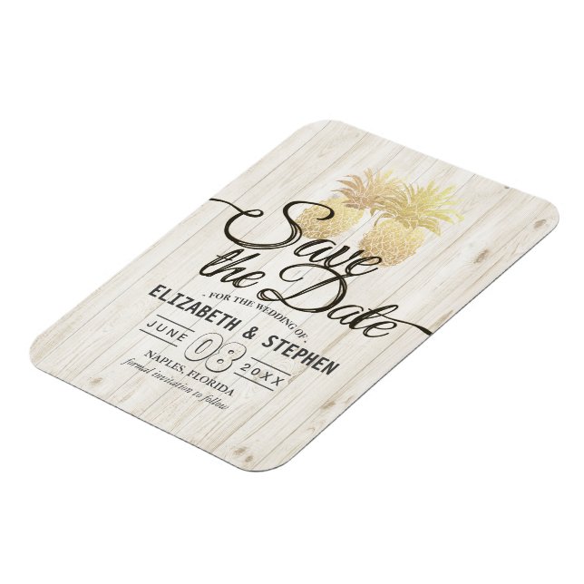 Magnet Flexible Mariage Enregistrer La Date Or Ananas Bois Rustiqu (Côté Gauche)