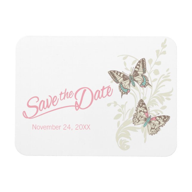 Magnet Flexible Mariage enregistrer la date papillons aimant (Horizontal)