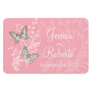 Magnet Flexible Mariage enregistrer la date papillons aimant rose