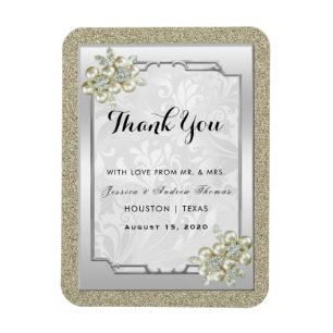 Magnet Flexible Mariage floral Gem Argent encadré, Or et Argent