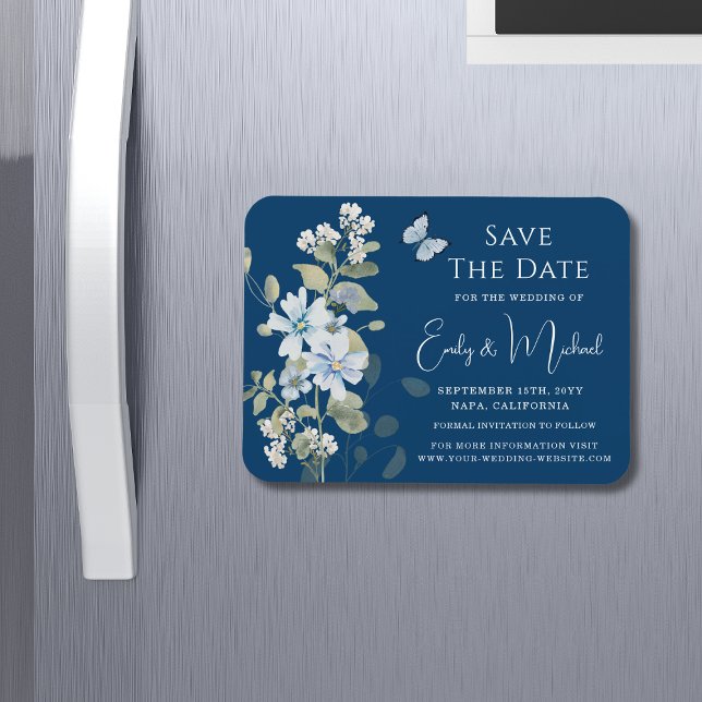Magnet Flexible Mariage floral romantique bleu Dusty (Créateur téléchargé)
