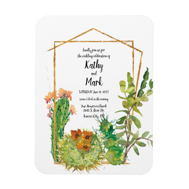Magnet Flexible Mariage géométrique Cactus du désert en fleurs (Vertical)