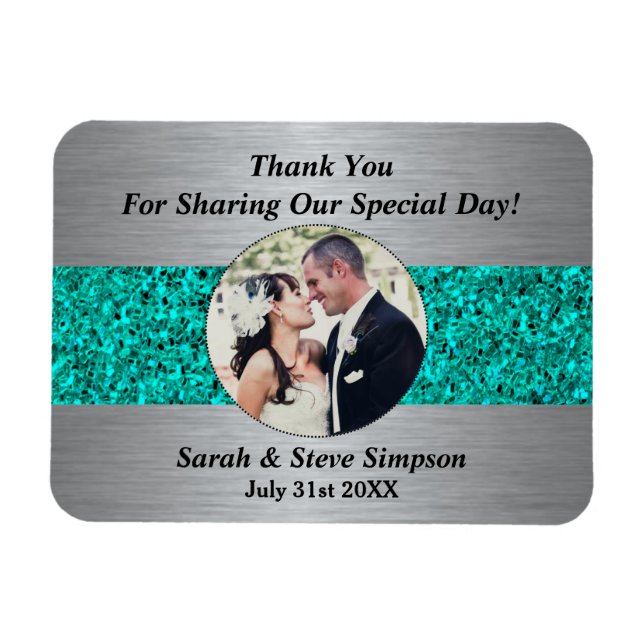 Magnet Flexible Mariage magnétique photo Turquoise Merci Memento (Horizontal)