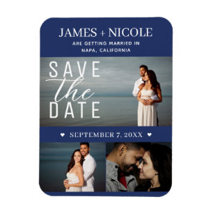 Magnet Flexible Mariage Moderne Bleu et Blanc Enregistrer la Date