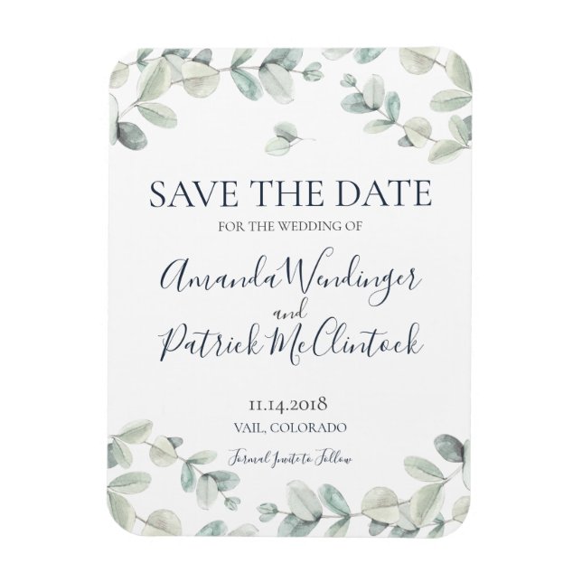 Magnet Flexible Mariage moderne Eucalyptus Enregistrer la date Mag (Vertical)