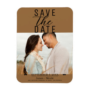 Magnet Flexible Mariage Moderne Marron Foncé Photo Save the Date