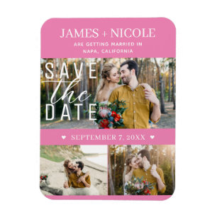 Magnet Flexible Mariage Moderne Rose Enregistrer la Date 3 Photos