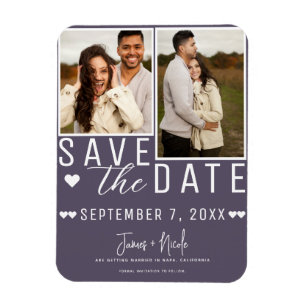 Magnet Flexible Mariage Moderne Save the Date 2 Photo Dusty Purple