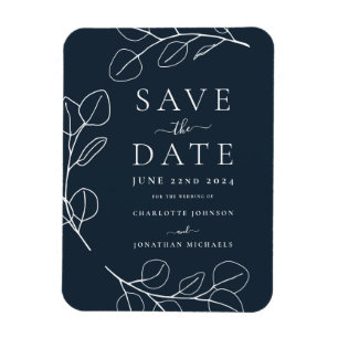 Magnet Flexible Mariage Moderne Simple avec Feuillage Bleu Marine
