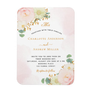 Magnet Flexible Mariage monogramme de fleurs rose pâle