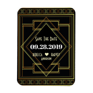 Magnet Flexible mariage noir et or gatsby enregistrer la date