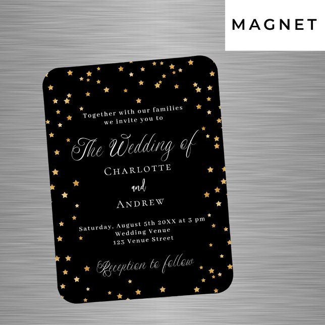 Magnet Flexible Mariage noir or étoiles élégant script luxe (Créateur téléchargé)