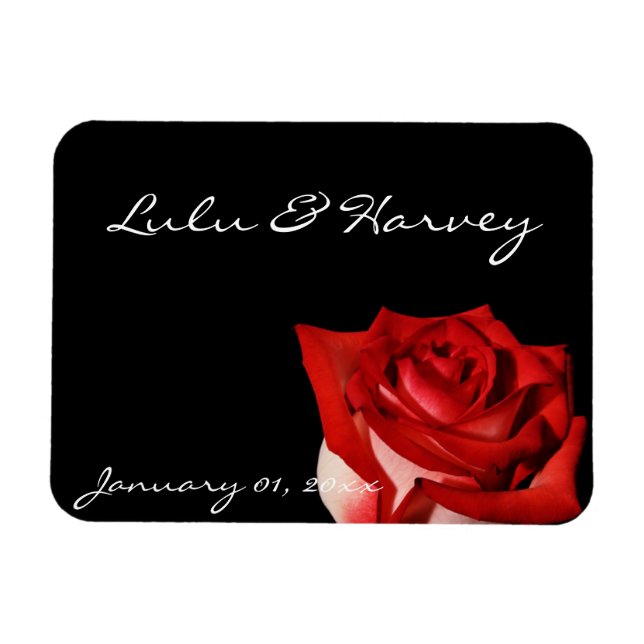 Magnet Flexible Mariage personnel Rose rouge et blanc (Horizontal)