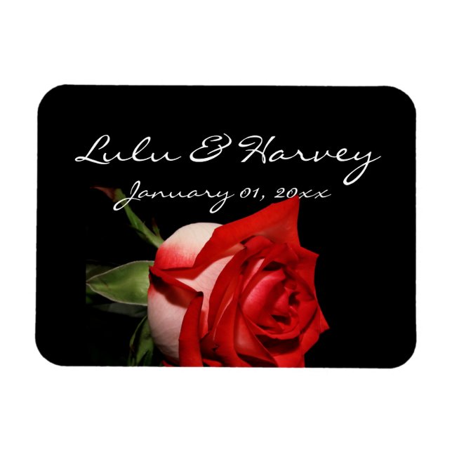 Magnet Flexible Mariage personnel Rose rouge et blanc (Horizontal)
