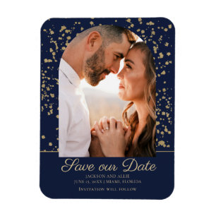 Magnet Flexible Mariage Photo Dôme Arche Paillettes Or Bleu Marine