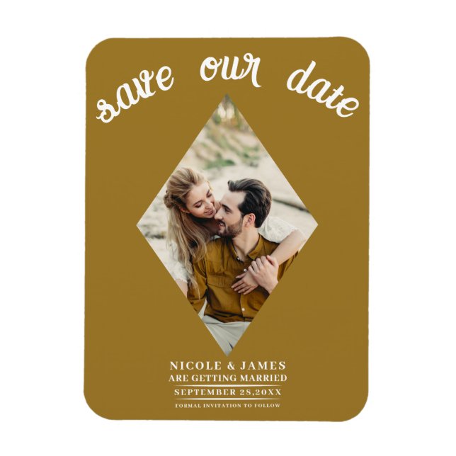 Magnet Flexible Mariage photo en or rustique Enregistrer la date (Vertical)
