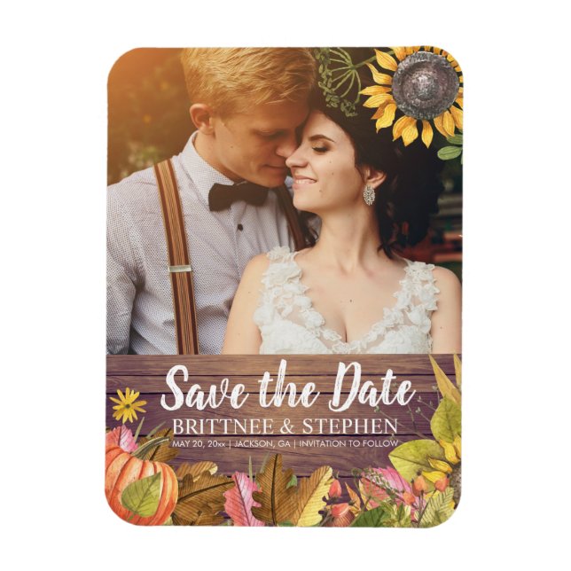 Magnet Flexible Mariage Photo Enregistrer La Date Feuille Maple Ci (Vertical)