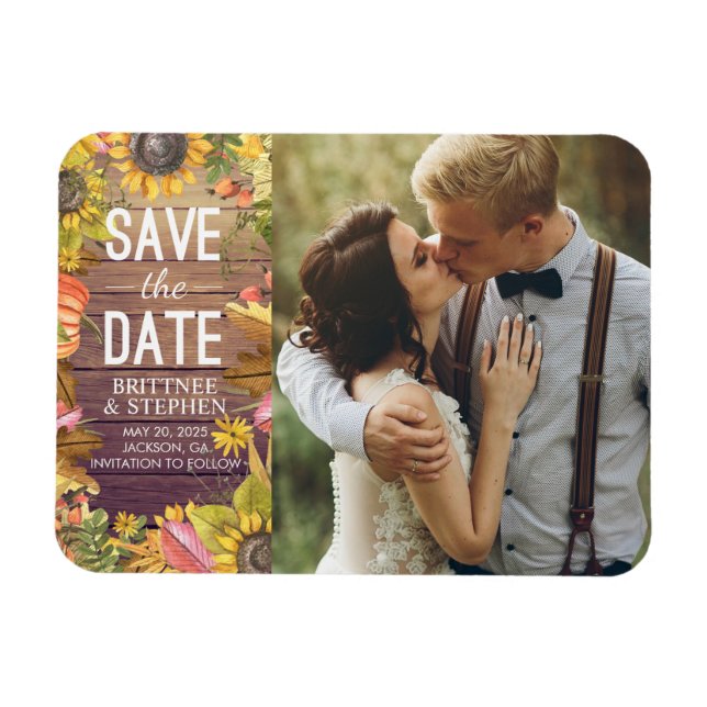 Magnet Flexible Mariage Photo Enregistrer La Date Feuille Maple Ci (Horizontal)