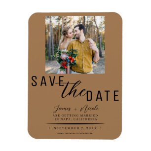 Magnet Flexible Mariage Photo Marron Carte de Date