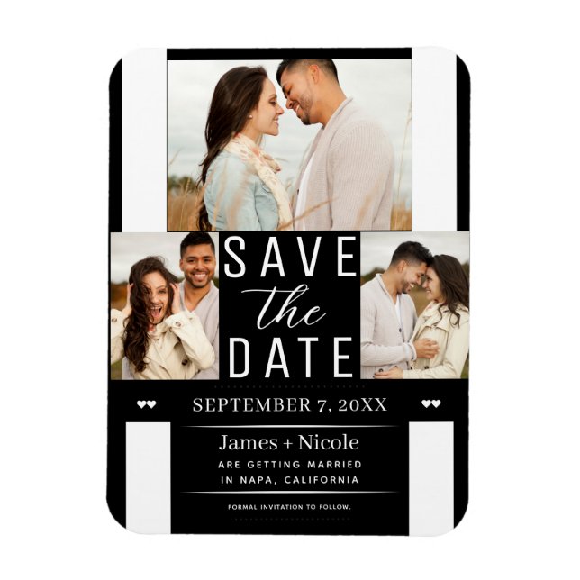 Magnet Flexible Mariage photo moderne noir blanc Enregistrer la da (Vertical)