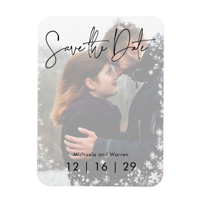 Magnet Flexible Mariage photo neige hiver Enregistrer la date Cart (Vertical)