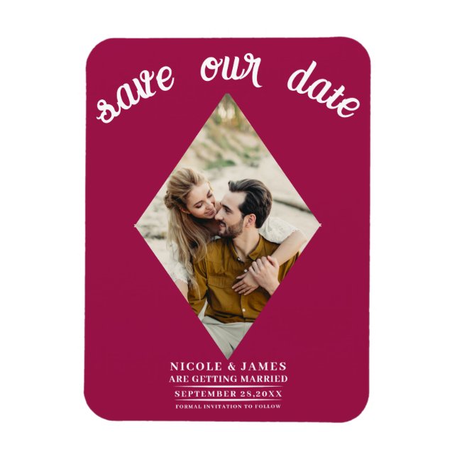 Magnet Flexible Mariage photo rose framboise Enregistrer la date (Vertical)