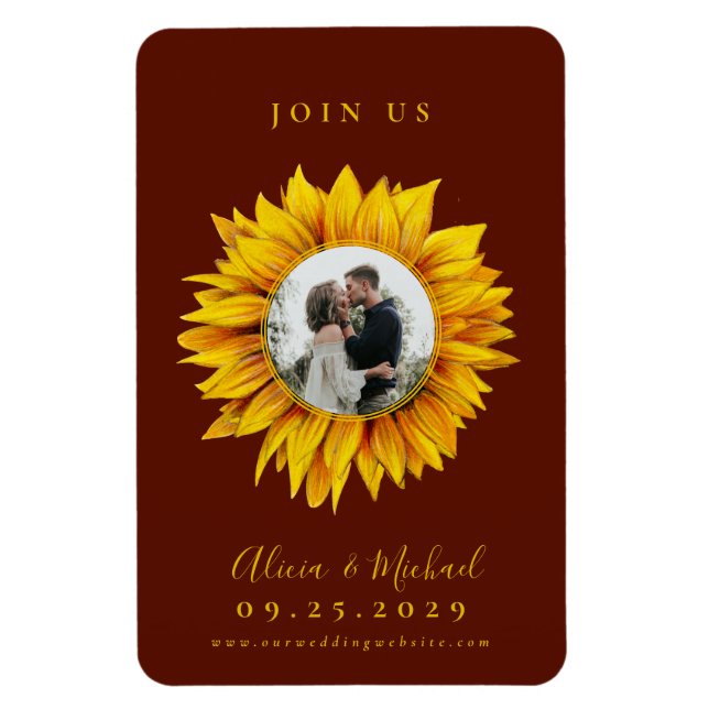 Magnet Flexible Mariage photo tournesol rustique enregistrer la da (Vertical)