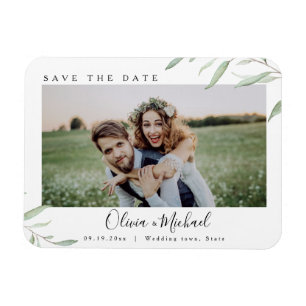 Magnet Flexible Mariage photo vert minimaliste, sauvez la date