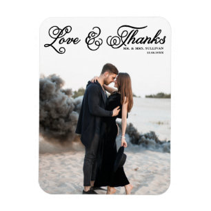 Magnet Flexible Mariage photo White Curly Script Love and Thanks