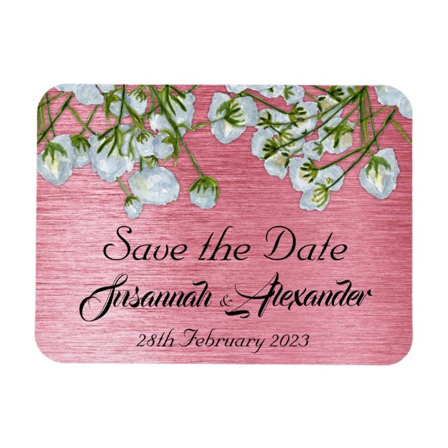Magnet Flexible Mariage rose contemporain Enregistrer la date (Horizontal)