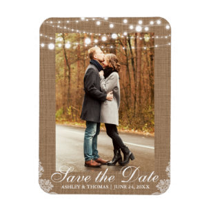 Magnet Flexible Mariage rustique Burlap Lights Enregistrer la date