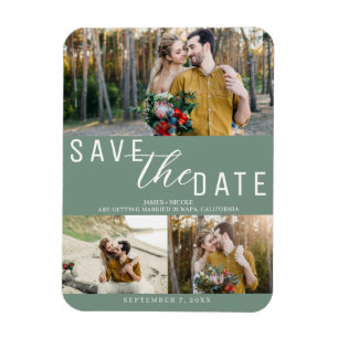 Magnet Flexible Mariage Rustique Vert Enregistrer la Date 3 Photos