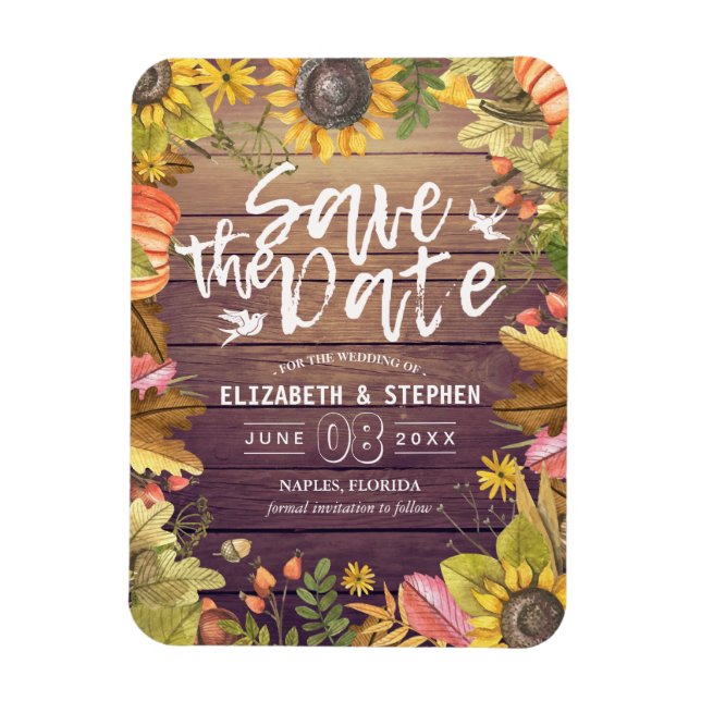 Magnet Flexible Mariage Sauvegarder La Date Automne Feuilles Bois  (Vertical)