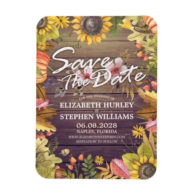 Magnet Flexible Mariage Sauvegarder La Date Automne Feuilles Bois  (Vertical)