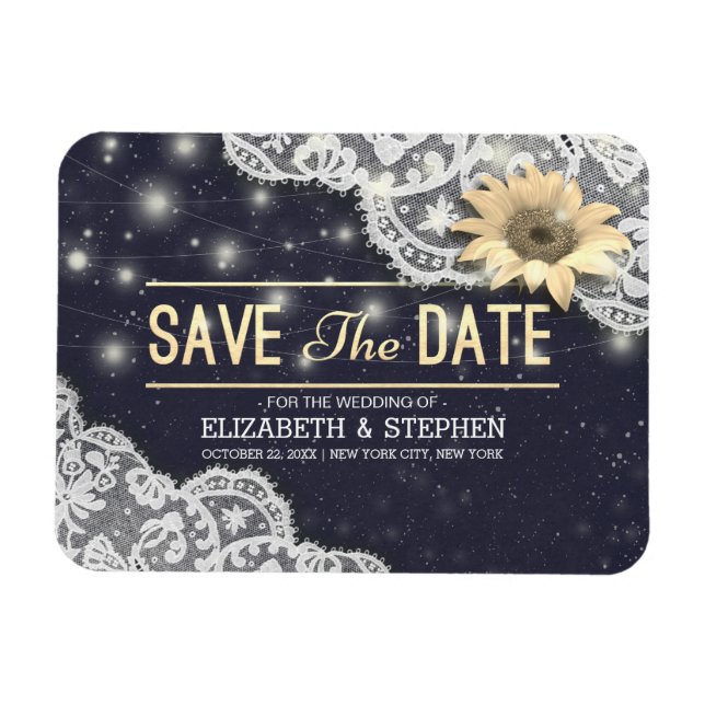 Magnet Flexible Mariage Sauvegarder La Date Dentelle Tournesol Cha (Horizontal)